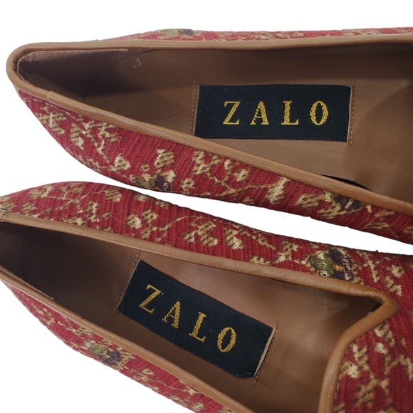 ZALO Elephant Tapestry Flats Loafers Smoking Slippers Sz 5 NWT Leather Soles - Picture 8 of 10